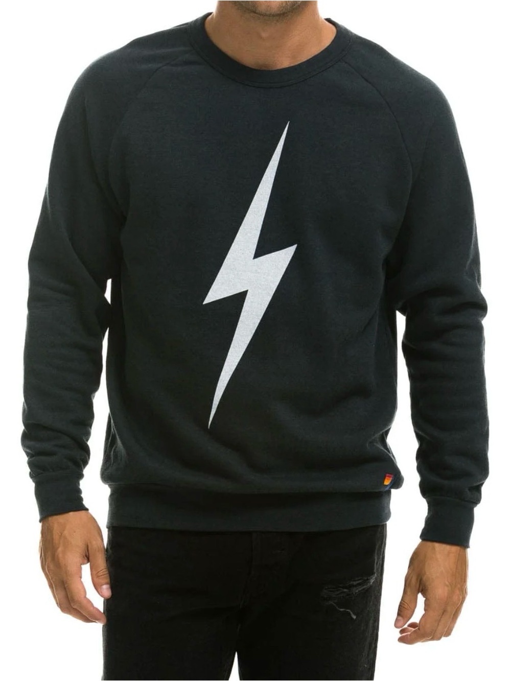 Aviator Nation Black Crewneck with White Lightning Bolt - Picture 2 of 10
